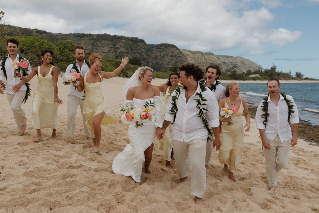 wedding party on the beach in oahu