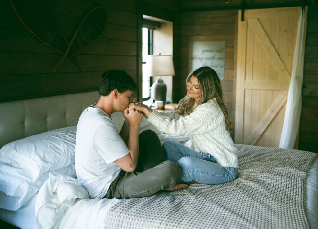 bride and groom getting ready on wedding day in jackson hole