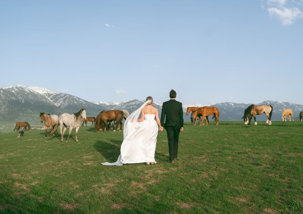 couple having a wedding at jackson hole horse ranch