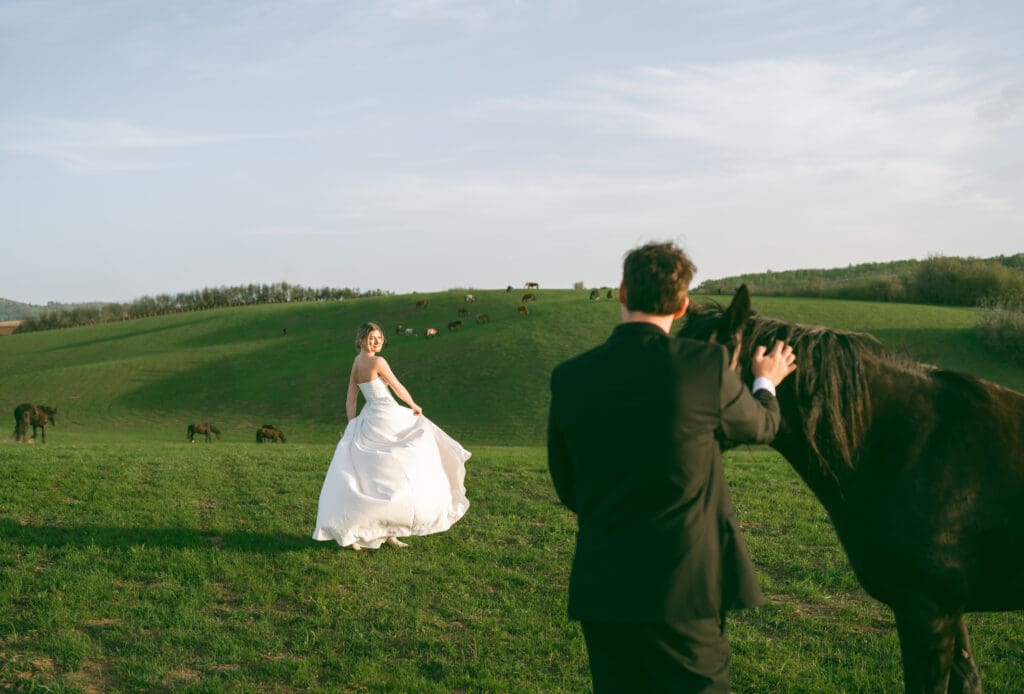 Couple getting married in jackson hole wyoming with horses